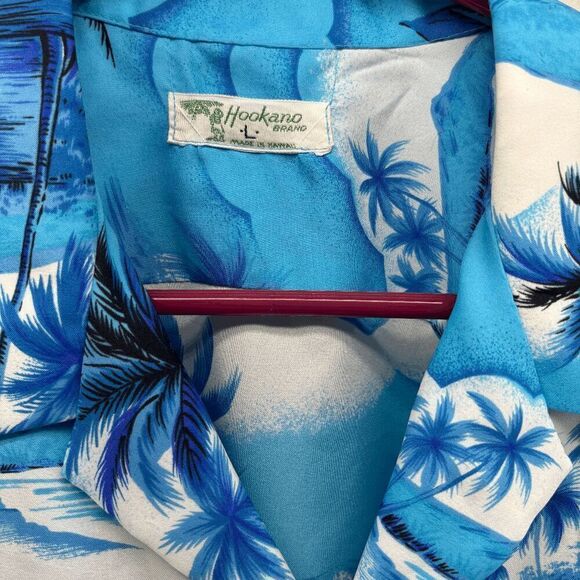 Hookano Vintage 60s Silk Hawaiian Shirt Palm Trees & Hawaii All Over Size L - Picture 3 of 7